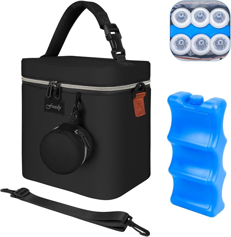 Fxady Breastmilk Cooler Bag with Ice Pack, Insulated Baby Bottle Tote Bag for 6 Bottles Up to 9 oz, Clip-On Pouch for Baby Essentials, Leakproof, Waterproof, Shoulder Strap for Nursing Moms - Image 1